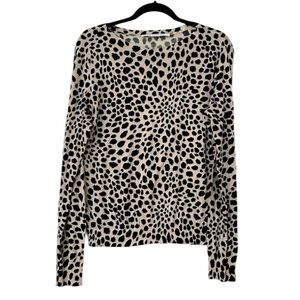 Diane Von Furstenberg TinKnit Leopard Print Lightweight Knit Sweater Womens Silk